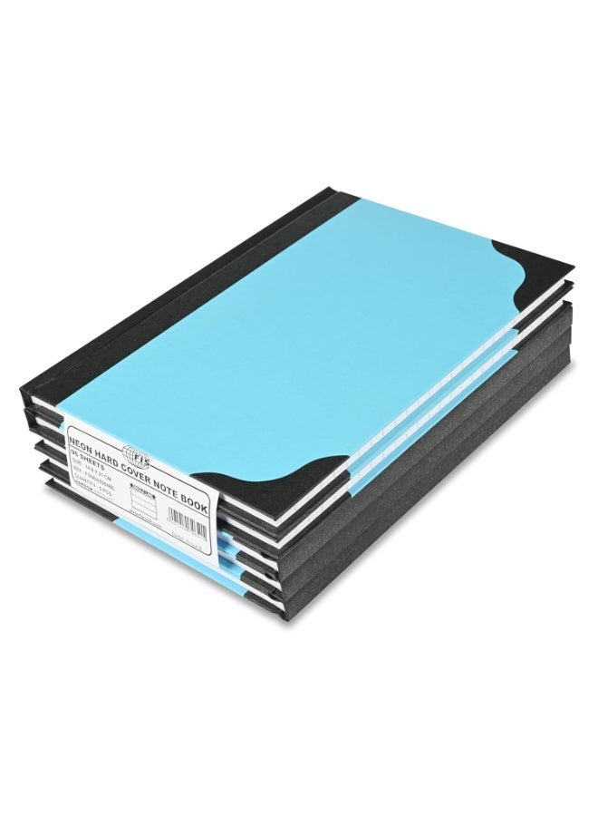 FIS® Hard Cover Notebook, A5 Size(148x210mm), 96 Sheets, Single Line Ruling with Black Spine and Corners, Packet of 5 Pieces, Neon Blue Color-FSNBA596NBL - Image 1